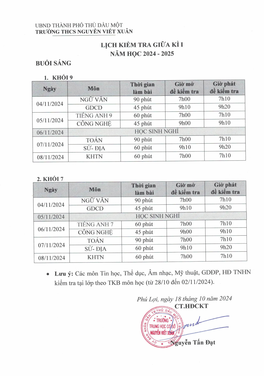 TB LICH KIEM TRA GIUA KY 1 10252024 hình ảnh 0