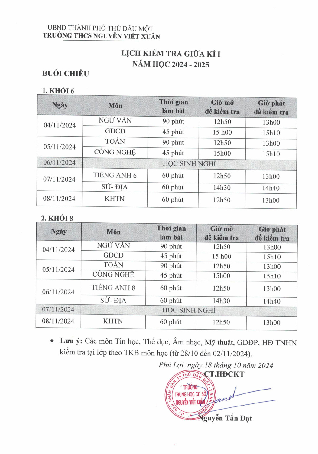 TB LICH KIEM TRA GIUA KY 1 10252024 hình ảnh 1