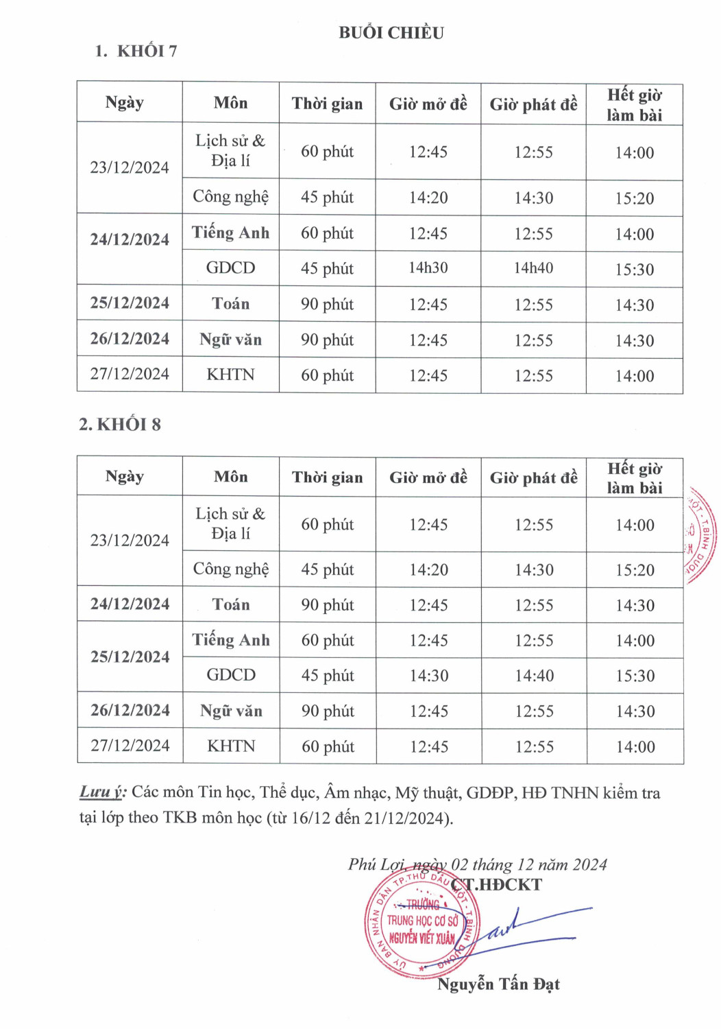 LICH KIEM TRA CUOI HK 1 2024 2025 12032024 hình ảnh 1